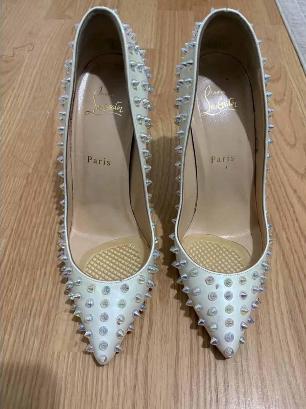 Christian Louboutin White Spike-Stud Pointed Toe Pumps